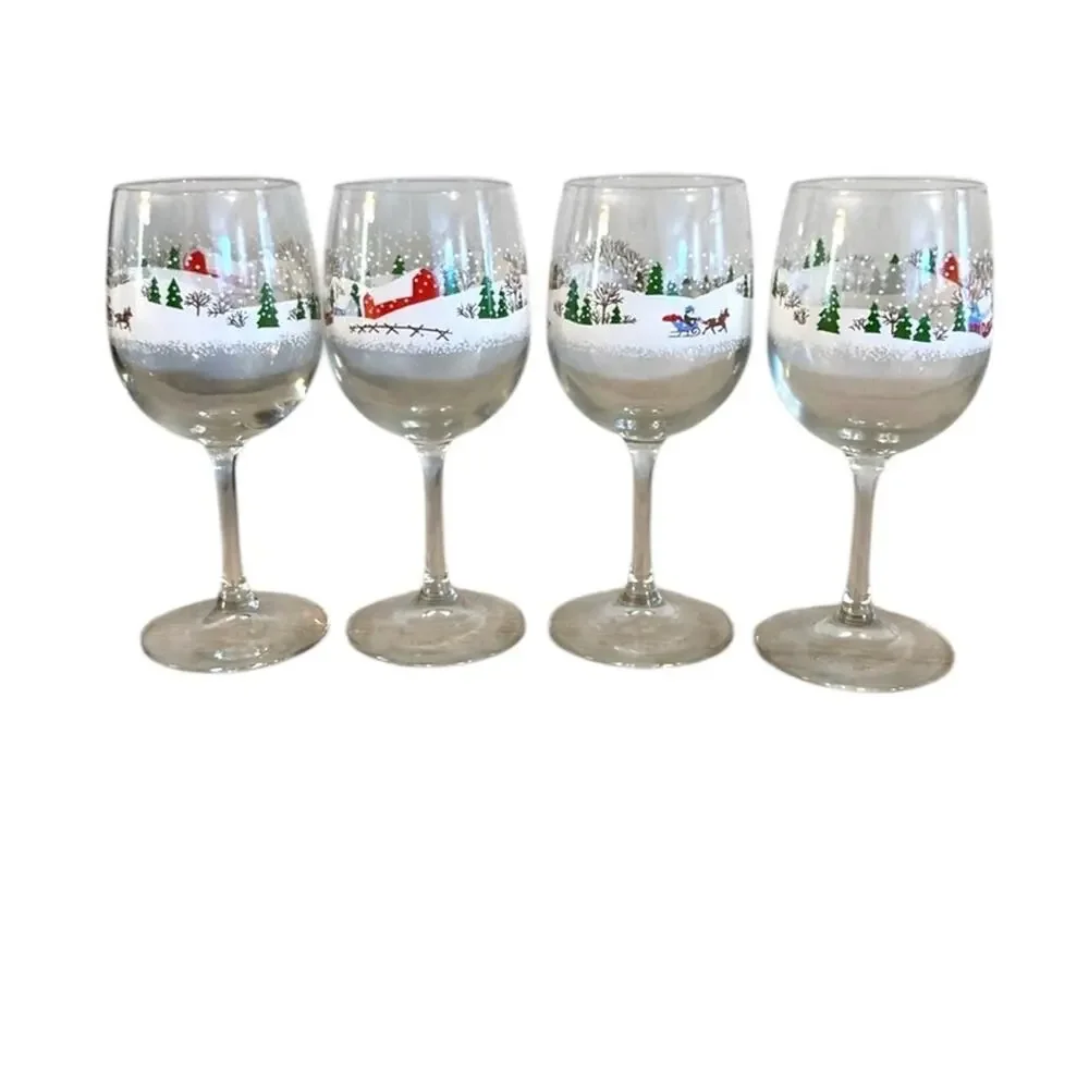 4 LENOX SLEIGHRIDE 12 OZ STEMMED WINE GLASS GOBLETS